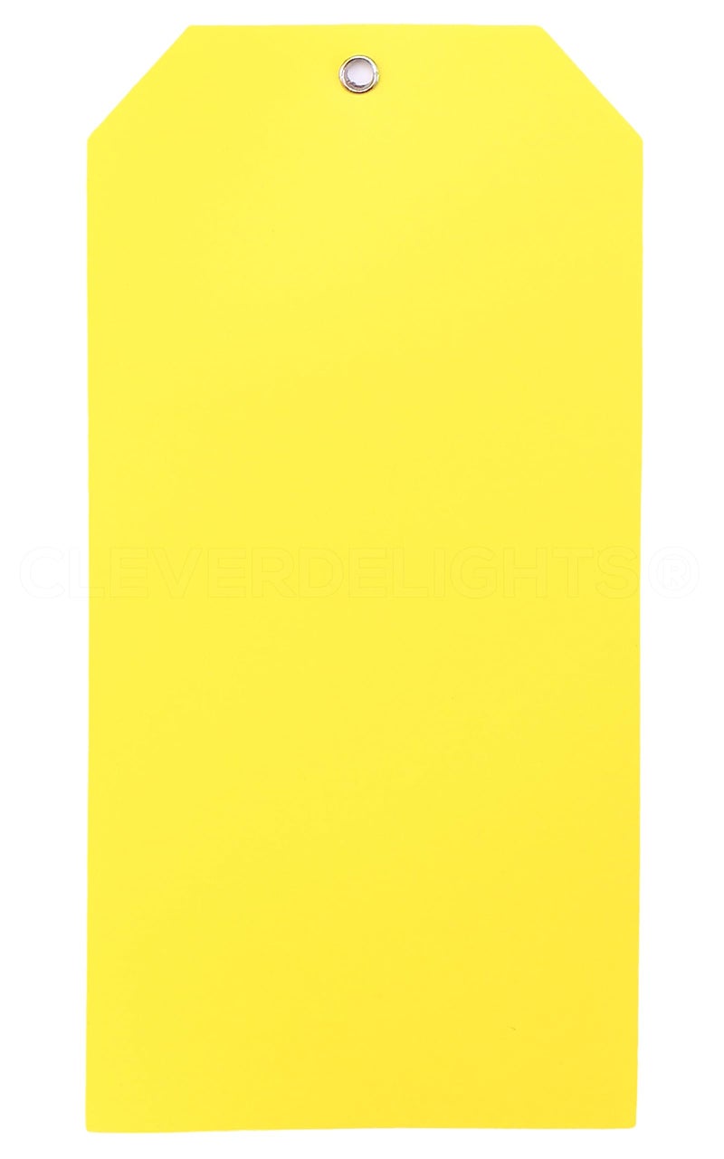 CleverDelights Large Yellow Plastic Tags - 6.25" x 3.125" - 25 Pack - Waterproof and Tear-Resistant - Image 1